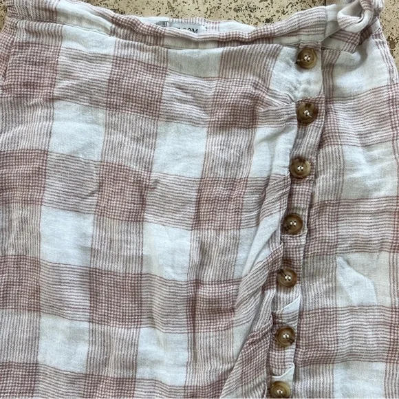 Anthro Heartloom Bently Red Pink Gingham Plaid High Waist Skirt Tie Coverup S - Picture 5 of 8